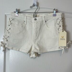 Austin Landing Lace Up High Rise Denim Shorts Ivory Size 9 / 29